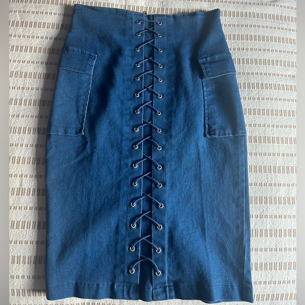 Lace-Up Jean Skirt